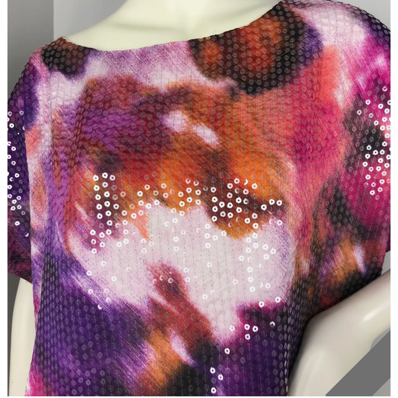 Vince Camuto Womens Multicolor Sequins Short Sleeve Top Size M - Picture 2 of 8